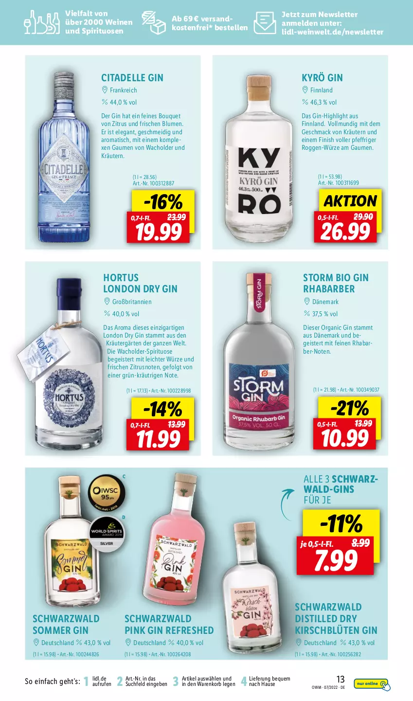 Aktueller Prospekt Lidl - Beste Weine für jeden Anlass - von 01.07 bis 31.07.2022 - strona 13 - produkty: bio, blume, blumen, Blüte, brita, dell, dry gin, eis, elle, Finish, gin, kirsch, korb, kräuter, kräutern, LG, london dry, london dry gin, mac, ndk, rhabarber, spirituosen, Ti, tisch, versandkostenfrei, wein, weine