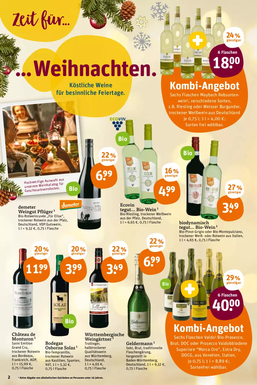 Aktueller Prospekt Tegut - Angebote der Woche - von 20.12 bis 24.12.2021 - strona 4 - produkty: alkohol, angebot, asti, Bad, bio, Bio-Wein, brut, burgunder, cuvée, decke, ecco, eier, eis, elle, flasche, geldermann, getränk, getränke, lion, mac, maybach, monte, Montepulciano, olaz, osborne, Pinot, prosecco, qualitätswein, riesling, rotwein, sekt, tempranillo, Ti, trolli, trollinger, valdo, weihnachten, wein, weine, Weißwein