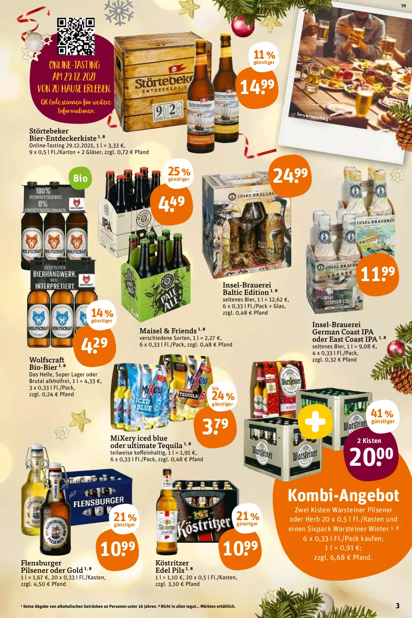 Aktueller Prospekt Tegut - Angebote der Woche - von 20.12 bis 24.12.2021 - strona 5 - produkty: alkohol, angebot, asti, auer, bier, bio, brut, burger, decke, eis, elle, flensburger, Germ, getränk, getränke, Gläser, köstritzer, mais, Mixer, mixery, pils, pilsener, steiner, störtebeker, tequila, Ti, warsteiner