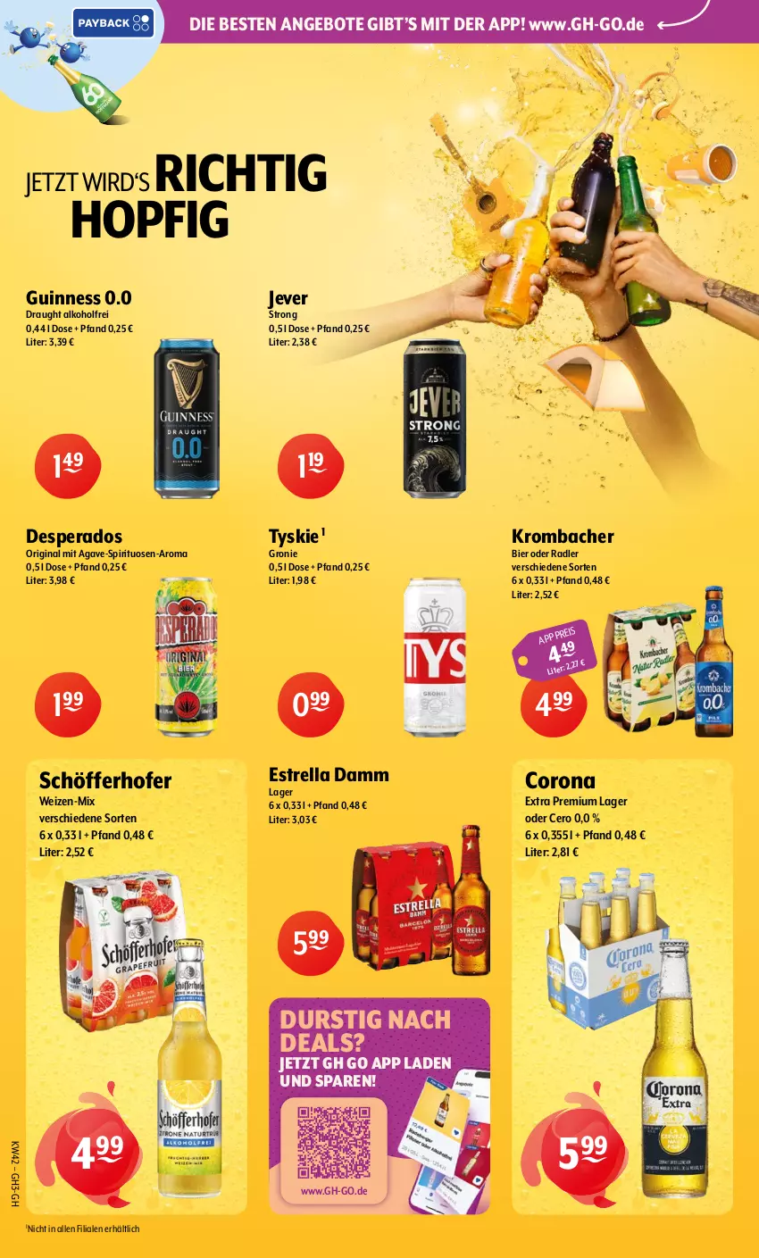 Aktueller Prospekt Getraenke Hoffmann - Prospekte - von 12.10 bis 17.10.2026 - strona 6 - produkty: alkohol, angebot, angebote, bier, corona, corona extra, desperados, eis, Estrella Damm, gin, Guinness, jever, krombache, krombacher, oder radler, radler, rel, schöfferhofer, spirituosen, Ti, tyskie