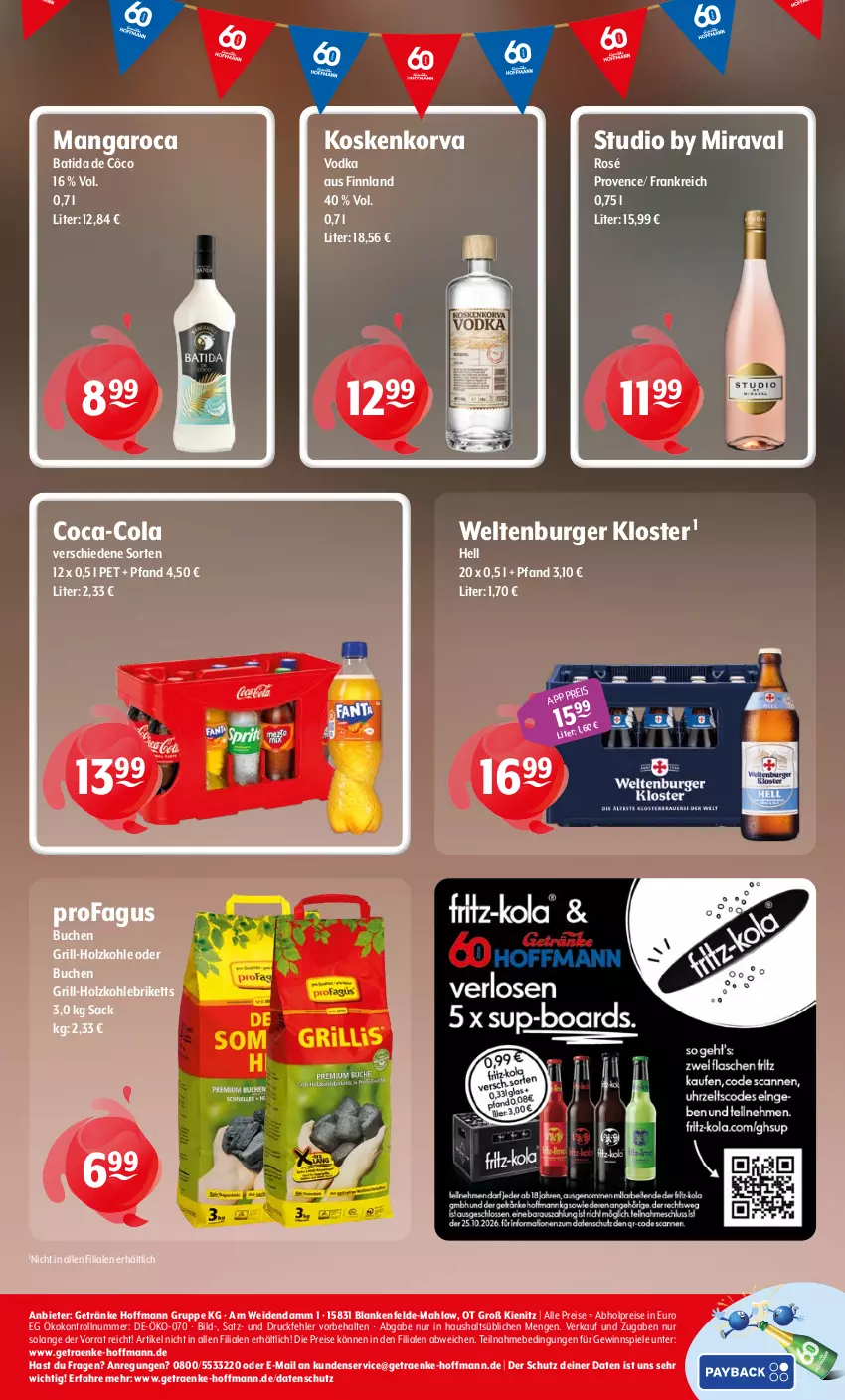 Aktueller Prospekt Getraenke Hoffmann - Prospekte - von 12.10 bis 17.10.2026 - strona 8 - produkty: abholpreise, batida, batida de côco, briketts, buch, burger, coca-cola, cola, eis, getränk, getränke, gewinnspiel, grill, grill-holzkohle, Holz, holzkohle, mangaroca, profagus, reis, sac, Spiele, Ti, vodka