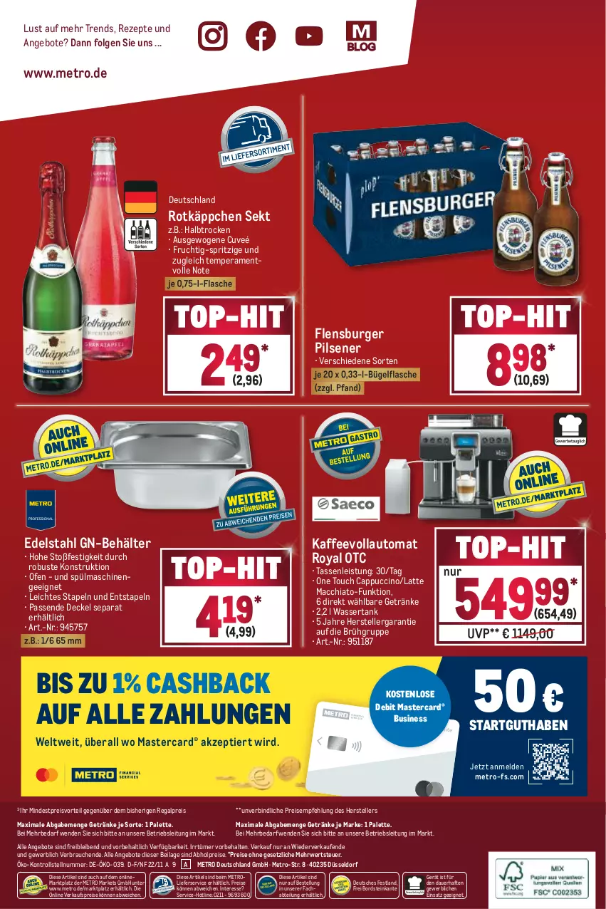 Aktueller Prospekt Metro - GastroJournal - von 03.11 bis 16.11.2022 - strona 40 - produkty: abholpreise, Abtei, ACC, angebot, angebote, auer, auto, Behälter, bügel, bügelflasche, burger, Cap, cappuccino, chia, cin, decke, Deckel, edelstahl, eis, elle, flasche, flensburger, frucht, getränk, getränke, ilag, kaffee, kaffeevollautomat, latte, latte macchiato, LG, lieferservice, mac, macchiato, mastercard, Metro, Ofen, Palette, pils, pilsener, preisvorteil, Rauch, regal, reis, rezept, rezepte, rotkäppchen, rwe, sekt, spülmaschinen, tasse, teller, Ti, top-hit, wasser, wassertank