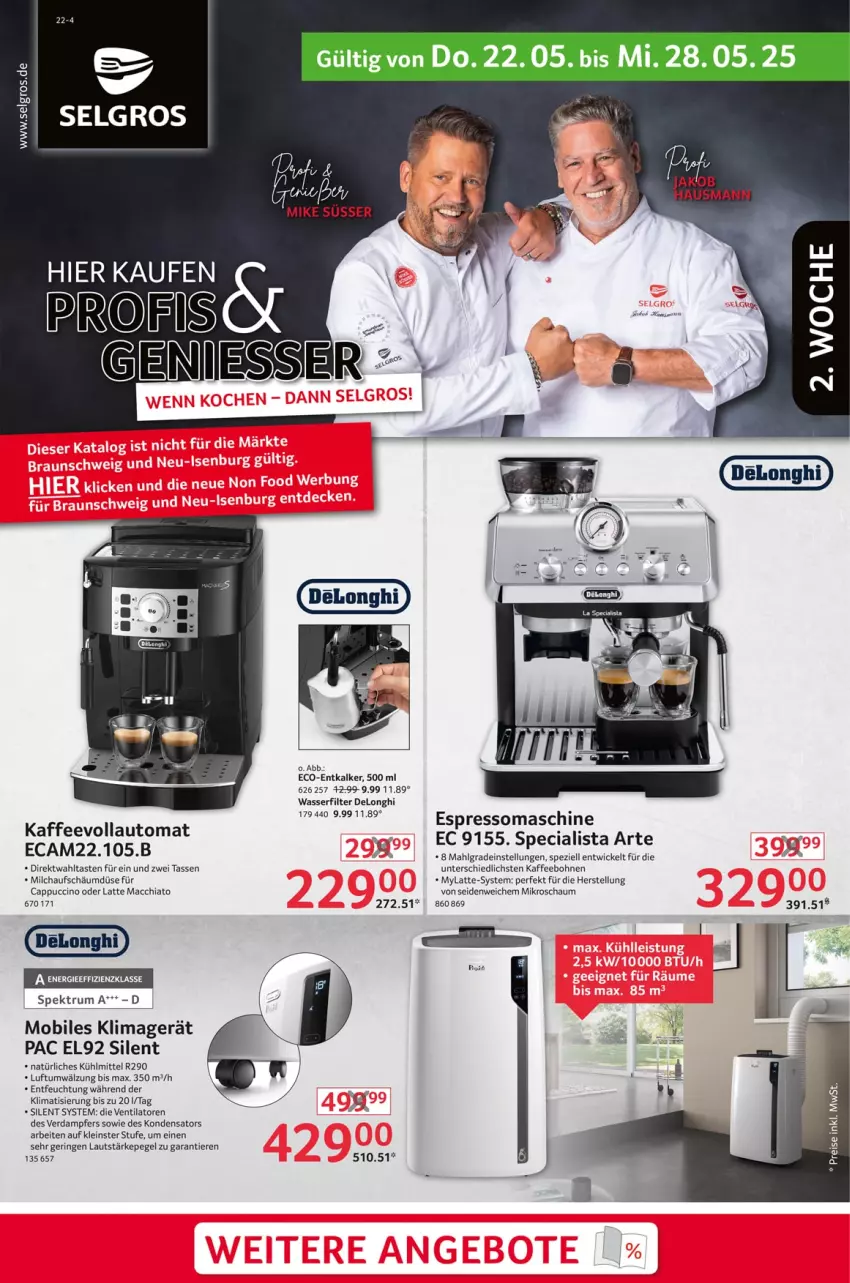 Aktueller Prospekt Selgros - Non Food - von 22.05 bis 28.05.2025 - strona 1 - produkty: ACC, auto, bohne, bohnen, Cap, cappuccino, chia, cin, delonghi, entkalker, espresso, kaffee, kaffeebohnen, kaffeevollautomat, klimagerät, latte, latte macchiato, LG, mac, macchiato, milch, ring, rum, Spektrum, Spezi, tasse, Ti, Tiere, ventilator, wasser, wasserfilter, WICK