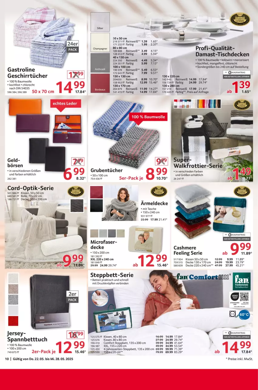 Aktueller Prospekt Selgros - Non Food - von 22.05 bis 28.05.2025 - strona 10 - produkty: Bau, baumwolle, bett, Betten, Betttuch, binden, cashmere, champagne, champagner, decke, eis, geschirr, geschirrtücher, kissen, reis, spannbetttuch, steppbett, Tasche, Ti, tisch, tischdecke, tuc, tücher, wolle