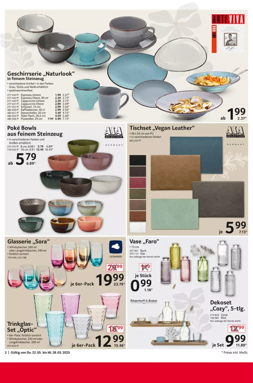 Aktueller Prospekt Selgros - Non Food - von 22.05 bis 28.05.2025 - strona 2 - produkty: Becher, Cap, cappuccino, cin, Coral, dessert, Dessertteller, drink, eis, elle, espresso, Germ, geschirr, Geschirrserie, kaffee, kaffeebecher, leonardo, LG, natur, pizza, reis, schüssel, spülmaschinen, teller, Ti, tisch, Tischset, Vase, whisky, Whiskybecher