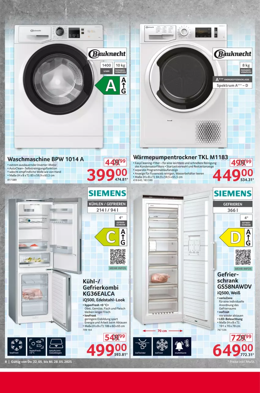 Aktueller Prospekt Selgros - Non Food - von 22.05 bis 28.05.2025 - strona 8 - produkty: auer, auto, Bau, bauknecht, Behälter, beleuchtung, edelstahl, eis, elle, fisch, fleisch, led-beleuchtung, mab, obst, Reinigung, ring, Schrank, siemens, Ti, Trockner, wärmepumpentrockner, waschmaschine, wasser, wolle