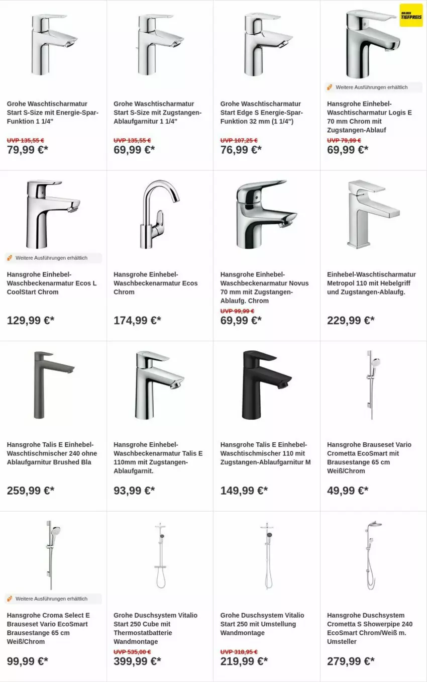 Aktueller Prospekt Obi - Prospekte - von 05.09 bis 13.09.2023 - strona 14 - produkty: armatur, batterie, brause, elle, garnitur, grohe, hansgrohe, LG, Metro, Mett, teller, thermostat, Ti, tisch, vita, waschbecken, waschtisch, waschtischarmatur