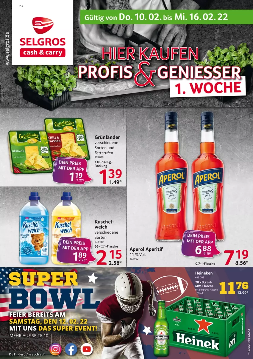 Aktueller Prospekt Selgros - Vorschau:
            Food - von 10.02 bis 16.02.2022 - strona 1 - produkty: aperitif, flasche, grünländer, heineken, LG, mw-flasche, Ti