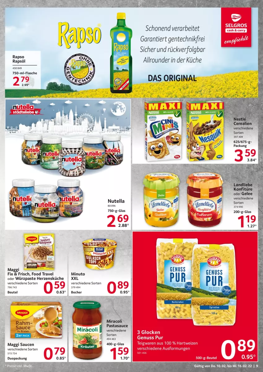 Aktueller Prospekt Selgros - Vorschau:
            Food - von 10.02 bis 16.02.2022 - strona 9 - produkty: Becher, beutel, ente, gelee, hartweizen, küche, LG, maggi, maggi fix, miracoli, nutella, pasta, sauce, saucen, teigwaren, Ti, topf