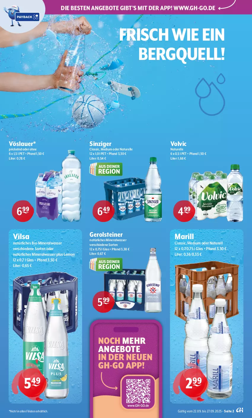 Aktueller Prospekt Getraenke Hoffmann - Prospekte - von 22.09 bis 27.09.2025 - strona 2 - produkty: Alwa, angebot, angebote, auer, bio, elle, gerolsteine, gerolsteiner, mineralwasser, natur, natürliches mineralwasser, rel, steiner, Ti, vilsa, volvic, vöslauer, wasser