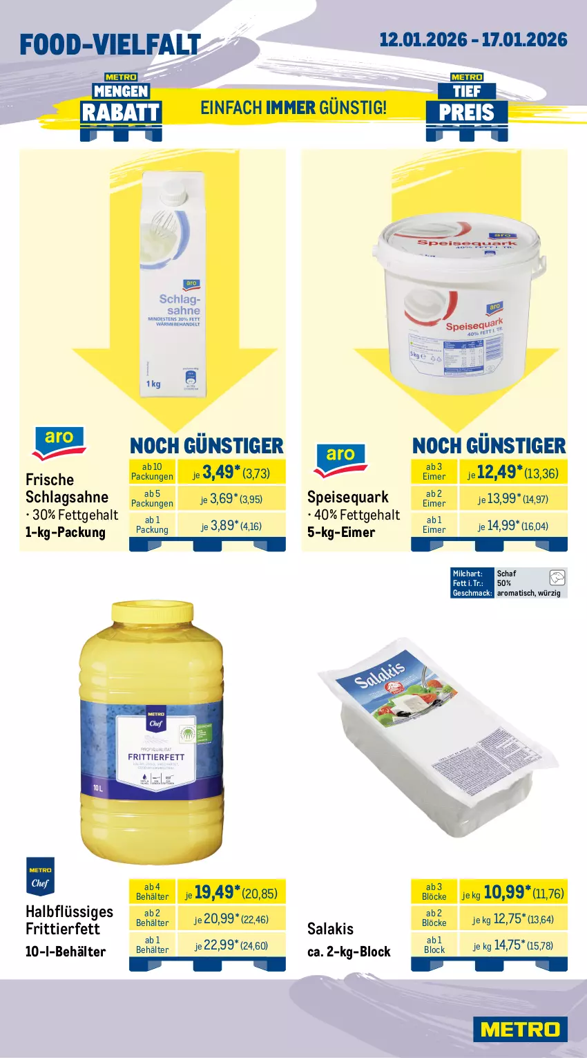 Aktueller Prospekt Metro - Wochen-Angebote Gastro - von 12.01 bis 17.01.2026 - strona 10 - produkty: angebot, bacon, Behälter, butter, butterkäse, edamer, eimer, eis, gouda, Käse, mac, milch, quark, reis, sahne, salakis, schinken, schlagsahne, schnitten, schwarzwälder schinken, speisequark, Ti, tisch