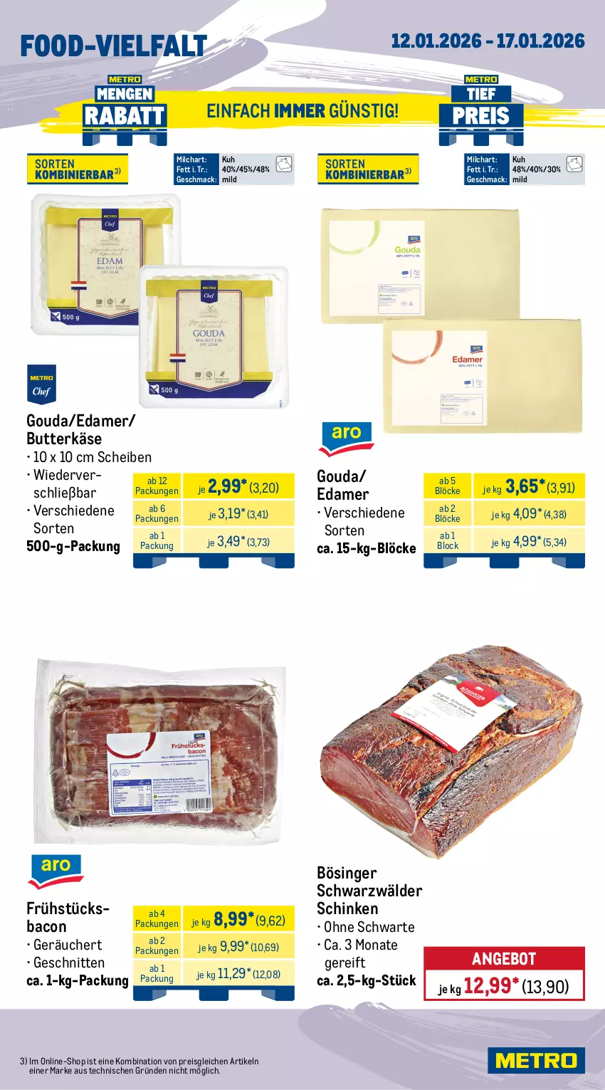 Aktueller Prospekt Metro - Wochen-Angebote Gastro - von 12.01 bis 17.01.2026 - strona 11 - produkty: angebot, bacon, Behälter, butter, butterkäse, edamer, eimer, eis, gouda, Käse, mac, milch, quark, reis, sahne, salakis, schinken, schlagsahne, schnitten, schwarzwälder schinken, speisequark, Ti, tisch
