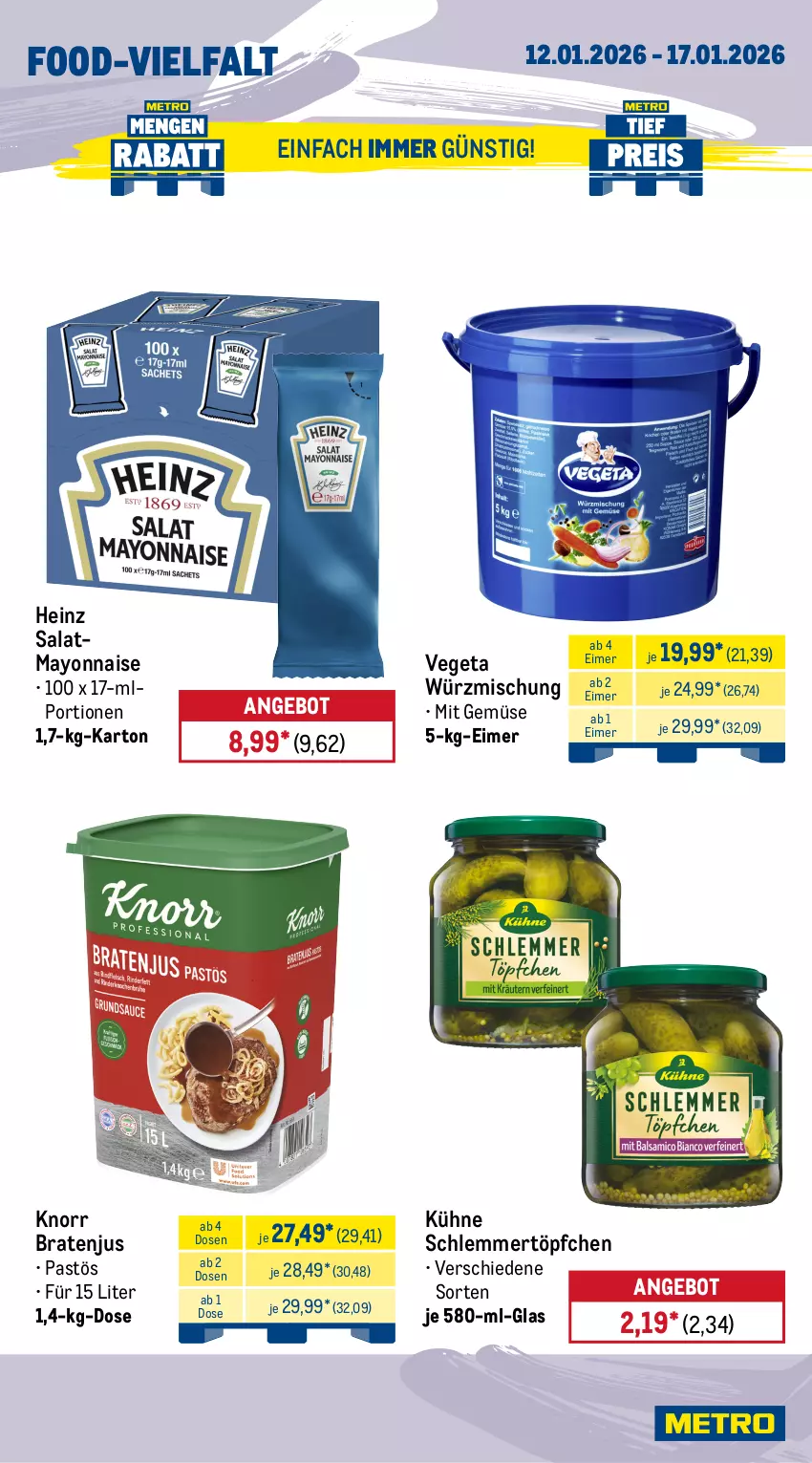Aktueller Prospekt Metro - Wochen-Angebote Gastro - von 12.01 bis 17.01.2026 - strona 13 - produkty: angebot, beutel, braten, brötchen, butter, Croissant, eimer, heinz, knorr, Kühne, mac, mayonnaise, mit gemüse, salat, schlemmertöpfchen, Ti, Töpfchen, Vegeta, Yo