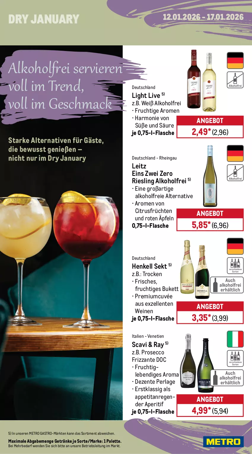 Aktueller Prospekt Metro - Wochen-Angebote Gastro - von 12.01 bis 17.01.2026 - strona 15 - produkty: alkohol, angebot, aperitif, bella crema, bohne, citrus, coca-cola, cola, coupon, cuvée, ecco, elle, ente, flasche, frizzante, frucht, früchte, früchten, getränk, getränke, granini, henkel, henkell, henkell sekt, leitz, linsen, mac, melitta, Metro, metro gastro, Palette, perla, prosecco, riesling, saft, schoko, Schokolinsen, sekt, Ti, wein, weine