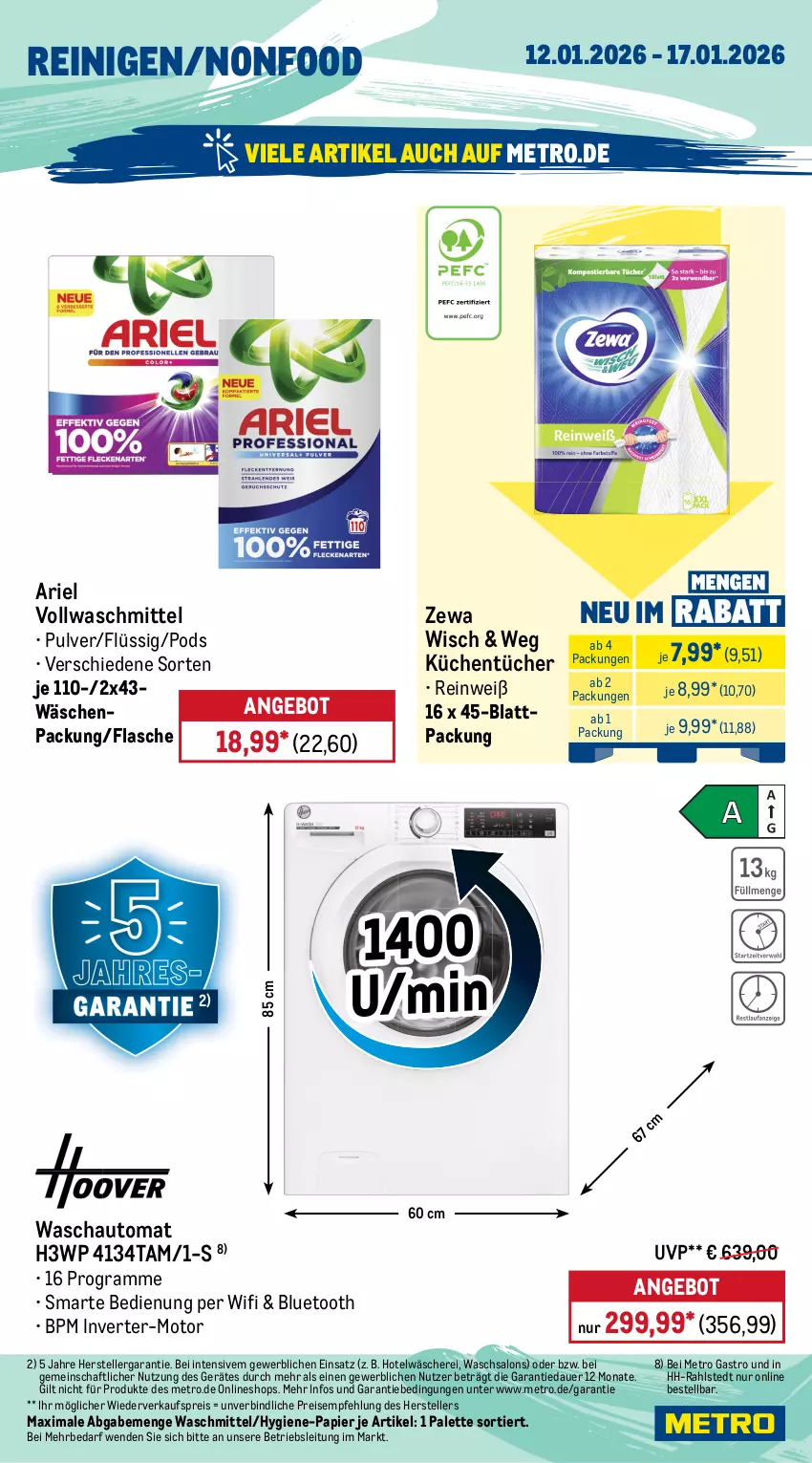 Aktueller Prospekt Metro - Wochen-Angebote Gastro - von 12.01 bis 17.01.2026 - strona 18 - produkty: angebot, ariel, auer, auto, edelstahl, eis, elle, flasche, fritteuse, gefrierschrank, hochdruckreiniger, küche, Küchen, küchentücher, kühlschrank, Metro, metro gastro, Palette, papier, Pods, reiniger, reis, Schere, schlauch, Schrank, teller, thermostat, Ti, tisch, tücher, vollwaschmittel, waschmittel, zewa