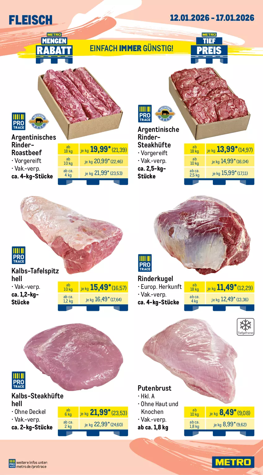 Aktueller Prospekt Metro - Wochen-Angebote Gastro - von 12.01 bis 17.01.2026 - strona 2 - produkty: beef, decke, Deckel, eis, filet, fleisch, kasseler, Kette, Kugel, lachs, lamm, Metro, pute, putenbrust, rind, rinder, Rindersteak, roastbeef, schwein, schweine, schweinefilet, Schweinelachs, schweinenacken, steak, steakhüfte, tafelspitz, Ti, wein, weine