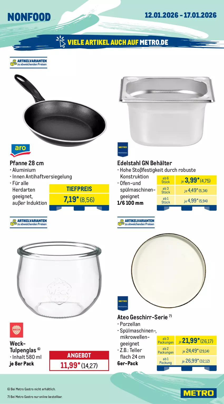 Aktueller Prospekt Metro - Wochen-Angebote Gastro - von 12.01 bis 17.01.2026 - strona 20 - produkty: angebot, Behälter, edelstahl, eis, elle, geschirr, herdarten, Metro, metro gastro, mikrowelle, Ofen, pfanne, reis, spülmaschinen, teller, Ti, tiefpreis, weck