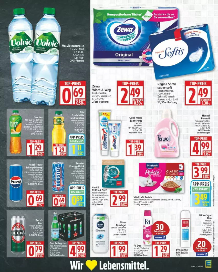 Aktueller Prospekt Edeka - Prospekte - von 10.11 bis 15.11.2025 - strona 13 - produkty: alleinfuttermittel, arla, creme, deo, eier, eis, flasche, gin, kraft, küche, Küchen, küchenrolle, küchenrollen, lebensmittel, nivea, Odol, payback, purina, reis, Ria, Tasche, taschen, taschentücher, Ti, tücher, vita, vitakraft, zahncreme, zewa, ZTE