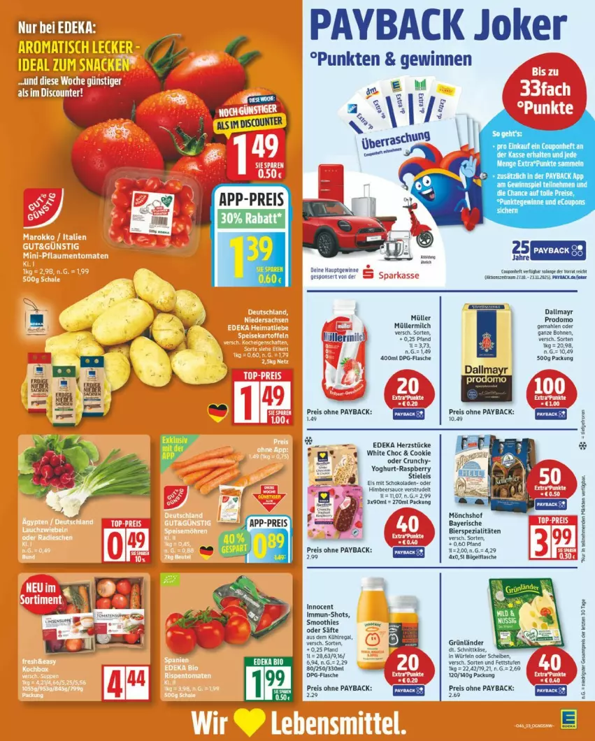 Aktueller Prospekt Edeka - Prospekte - von 10.11 bis 15.11.2025 - strona 3 - produkty: bier, bierspezialitäten, bio, bohne, bohnen, cookie, coupon, dallmayr, deit, deka, edeka bio, eier, eis, flasche, grünländer, himbeer, Innocent, Käse, milch, mönchshof, Müller, müllermilch, payback, prodomo, raspberry, reis, säfte, sauce, schoko, schokolade, schokoladen, smoothie, smoothies, snack, Spezi, stieleis, Ti, tisch, Yo, yoghurt