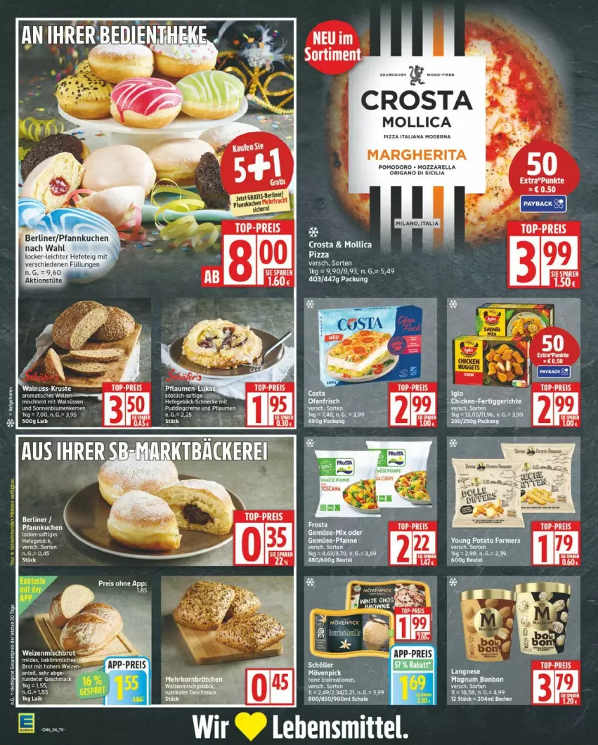 Aktueller Prospekt Edeka - Prospekte - von 10.11 bis 15.11.2025 - strona 6 - produkty: Becher, berliner, eis, Hefe, Kette, kuchen, langnese, lebensmittel, Mode, mövenpick, mozzarella, Pfannkuchen, pflaume, pflaumen, pizza, reis, rel, Schal, Schale, top-preis, ZTE