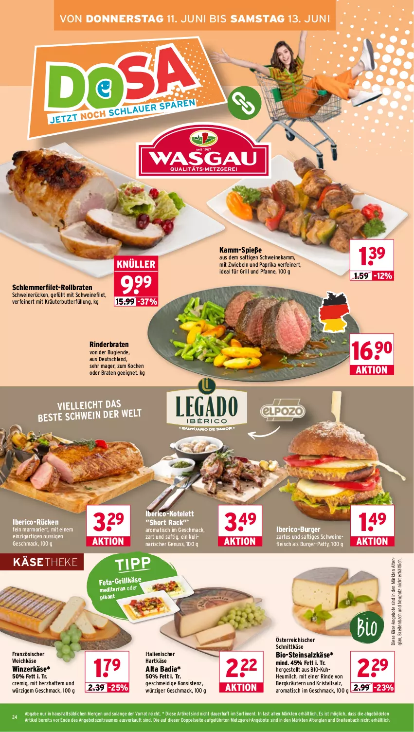 Aktueller Prospekt Wasgau - von 08.06 bis 13.06.2026 - strona 24 - produkty: angebot, angebote, auer, Bad, bio, braten, Brei, burger, butter, eis, elle, feta, filet, fleisch, französischer weichkäse, für grill und pfanne, grill, grill und pfanne, Grillkäse, hartkäse, Heu, heumilch, ideal für grill, ideal für grill und pfanne, italienischer hartkäse, Käse, käsetheke, kotelett, kräuter, kräuterbutter, kräutern, Kristallsalz, mac, milch, mit zwiebeln, nuss, österreichischer schnittkäse, paprika, pfanne, rind, rinder, rinderbraten, rollbraten, saft, salz, schlemmerfilet, schnittkäse, schwein, schweine, schweinefilet, schweinefleisch, schweinerücken, Steinsalzkäse, Ti, tisch, und pfanne, weichkäse, wein, weine, zwiebel, zwiebeln