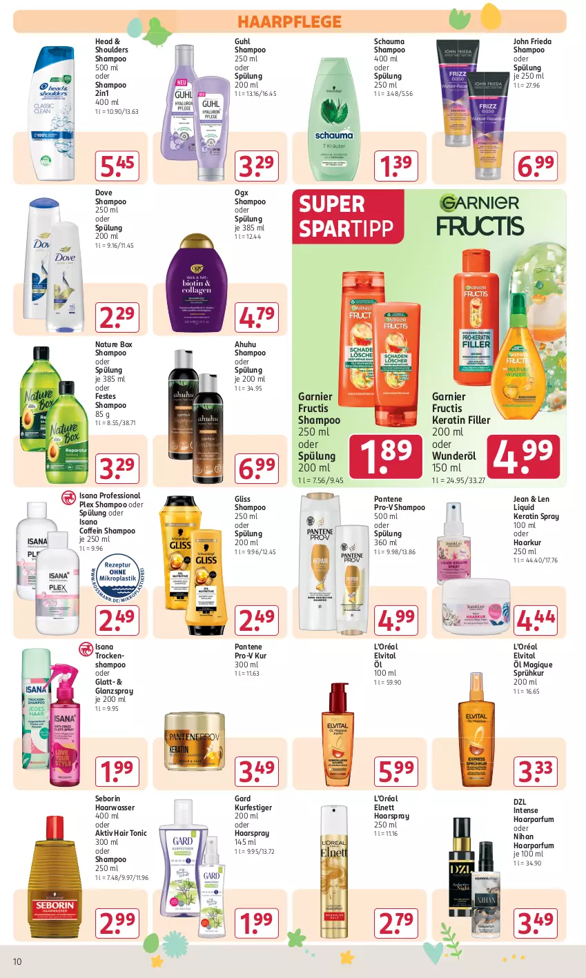 Aktueller Prospekt Rossmann - Prospekte - von 18.03 bis 22.03.2024 - strona 10 - produkty: coffein, dove, elnett, elvital, fructis, garnier, gliss, Guhl, haarpflege, haarspray, Hair Tonic, isana, natur, nature box, pantene, pantene pro-v, parfum, pro-v, sana, schauma, schauma shampoo, shampoo, shampoo 250 ml, shampoo oder spülung, spartipp, spülung, spülung 200 ml, Ti, tonic, Trockenshampoo, uhu, vita, wasser