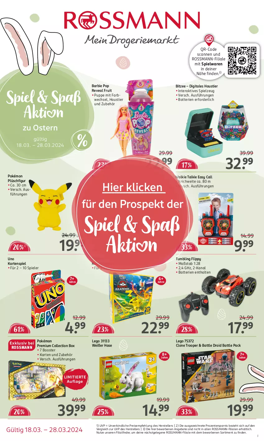 Aktueller Prospekt Rossmann - Prospekte - von 18.03 bis 22.03.2024 - strona 20 - produkty: angebot, angebote, aust, Barbie, batterie, batterien, eis, elle, ente, Kartenspiel, Plüsch, Puppe, reis, Spiele, spielwaren, spielzeug, Stier, teller, Ti