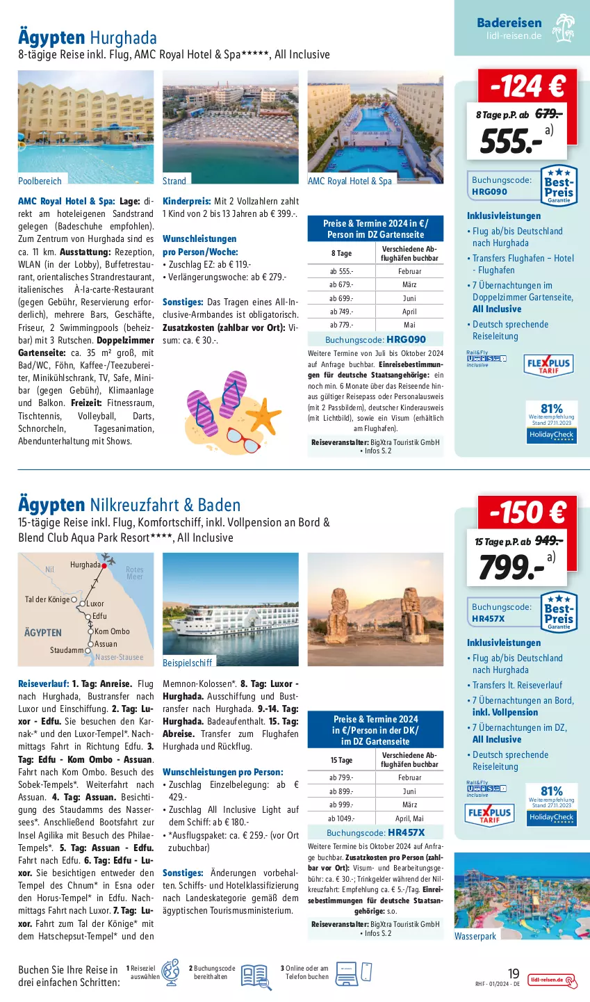 Aktueller Prospekt Lidl - Januar Reise-Highlights - von 27.12.2023 bis 31.01.2024 - strona 19 - produkty: aqua, Armband, Bad, ball, Brei, buch, eis, Garten, gsw, inklusivleistungen, kaffee, Kinder, kühlschrank, Persona, pool, pril, reis, reiseveranstalter, reiseverlauf, rezept, rum, sana, Schrank, schuhe, tee, telefon, Ti, tisch, wasser