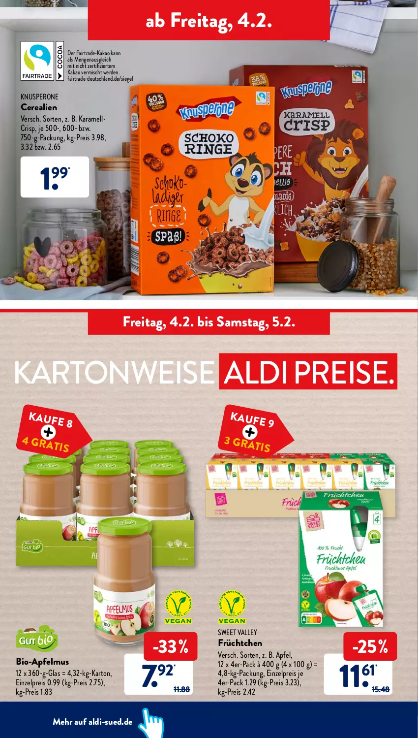 Aktueller Prospekt AldiSud - ALDI Aktuell - von 31.01 bis 05.02.2022 - strona 40 - produkty: aldi, apfel, apfelmus, bio, cerealien, eis, erde, kakao, karamell, reis, Ti