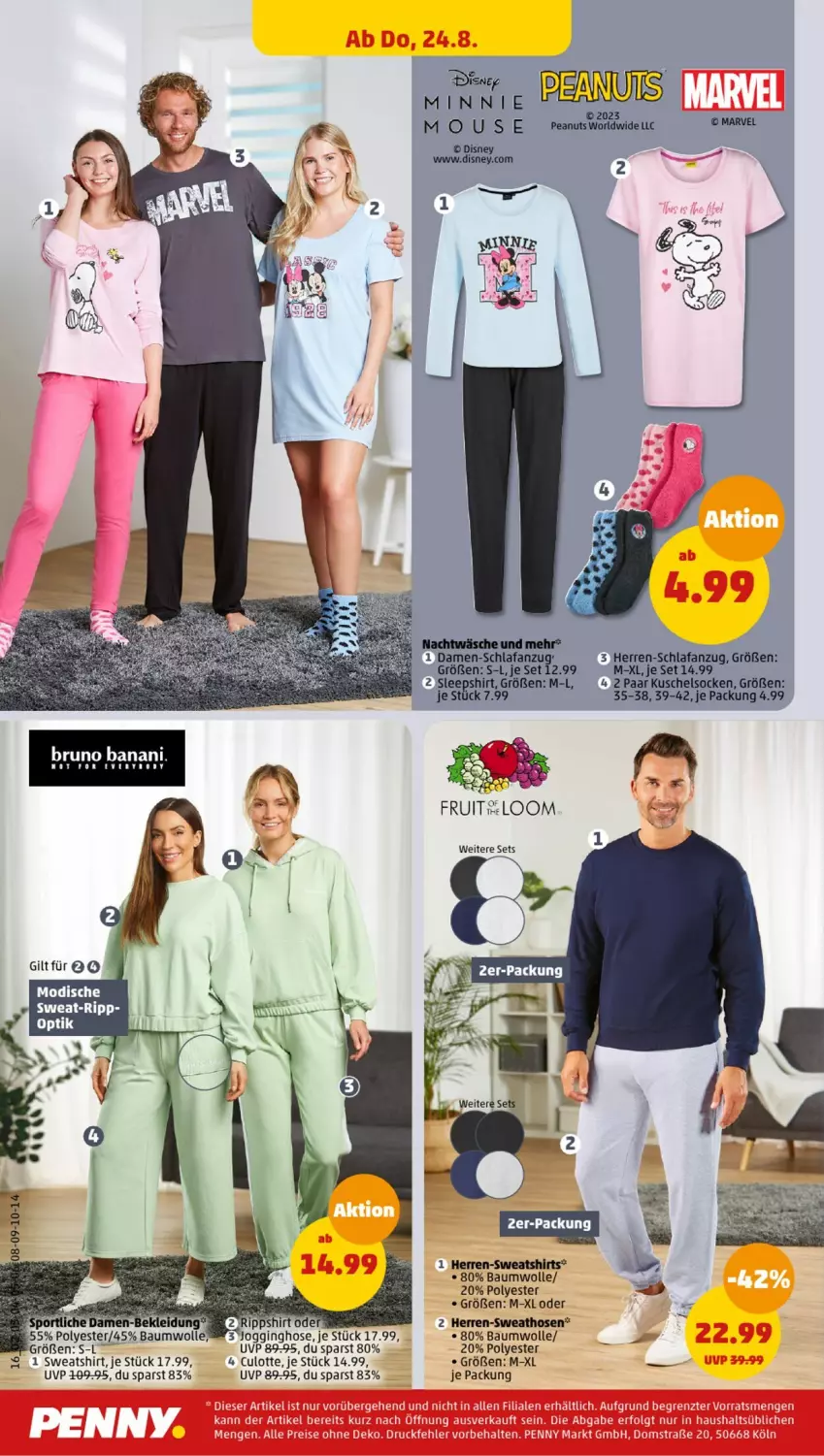 Aktueller Prospekt Penny - Prospekte - von 21.08 bis 26.08.2023 - strona 18 - produkty: Anzug, Bau, baumwolle, eis, hose, hosen, Kuschelsocken, LG, reis, Schlafanzug, shirt, sleepshirt, socken, Sweathose, Sweatshirt, Ti, wolle, ZTE