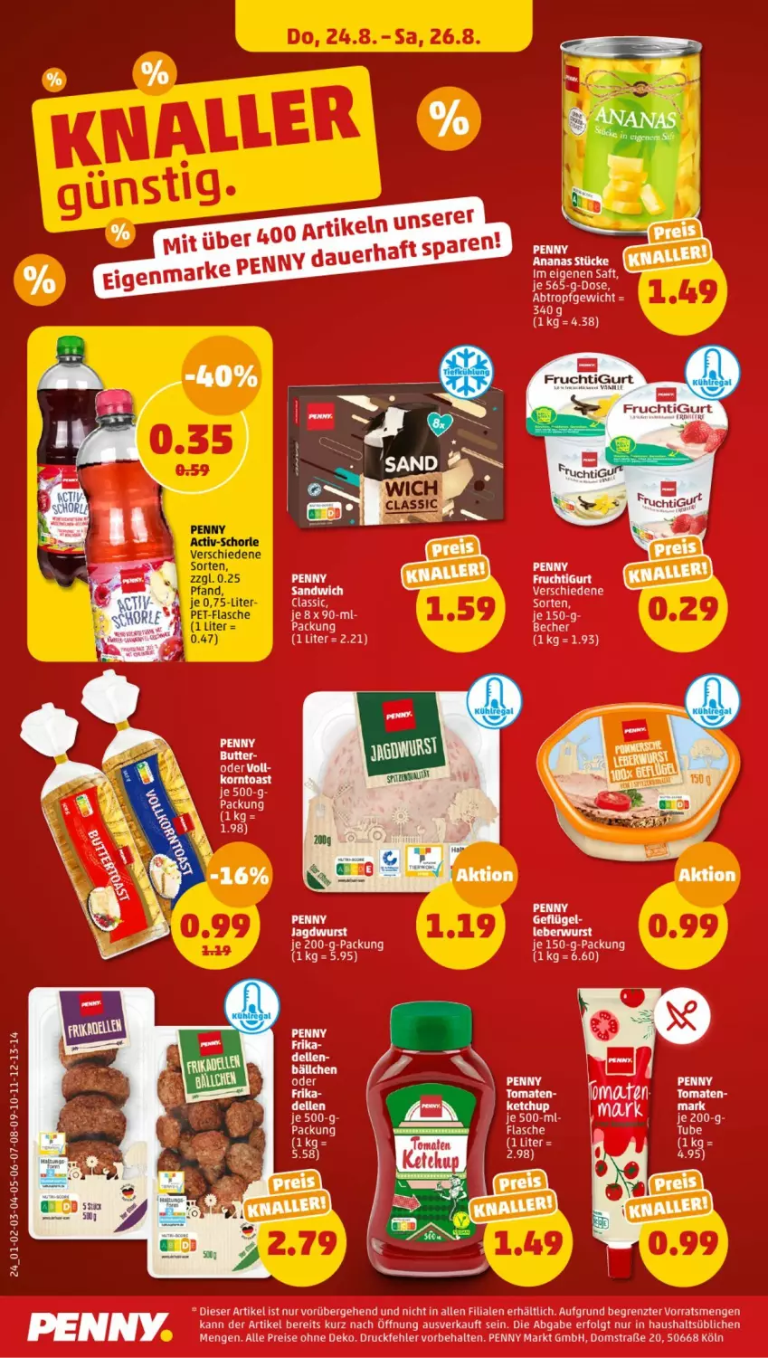 Aktueller Prospekt Penny - Prospekte - von 21.08 bis 26.08.2023 - strona 26 - produkty: butter, eis, frucht, jagdwurst, korn, leberwurst, LG, reis, saft, Ti, toast, wurst, Yo, ZTE