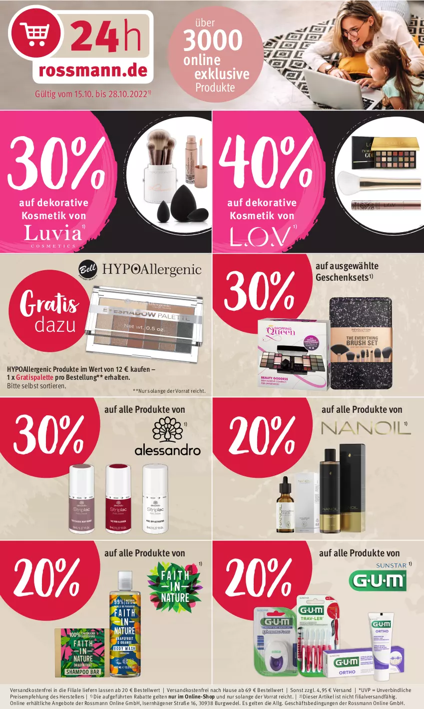 Aktueller Prospekt Rossmann - Prospekte - von 15.10 bis 28.10.2022 - strona 1 - produkty: angebot, angebote, eis, elle, geschenkset, kosmetik, LG, ndk, Palette, reis, teller, Ti, Tiere, versandkostenfrei, wedel