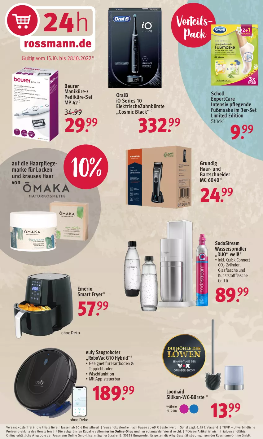 Aktueller Prospekt Rossmann - Prospekte - von 15.10 bis 28.10.2022 - strona 2 - produkty: angebot, angebote, bartschneider, beurer, bürste, eis, elle, flasche, glasflasche, grundig, haarpflege, lack, LG, Maske, ndk, oralb, reis, Saugroboter, scholl, Soda, sodastream, teller, teppich, teppichboden, Ti, versandkostenfrei, wasser, wassersprudler, WC-Bürste, wedel, zahnbürste