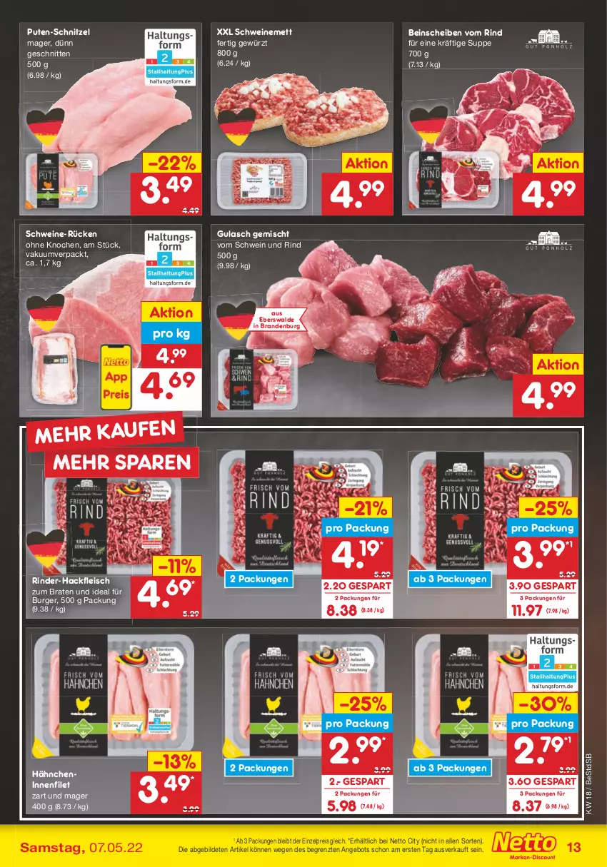 Aktueller Prospekt Netto Marken-Discount - Filial-Angebote - von 02.05 bis 07.05.2022 - strona 13 - produkty: angebot, braten, burger, eis, filet, fleisch, gewürz, gulasch, hackfleisch, Mett, pute, reis, rind, rinder, rinder-hackfleisch, schnitten, schnitzel, schwein, schwein und rind, schweine, schweinemett, suppe, Ti, vom schwein und rind, wein, weine, ZTE