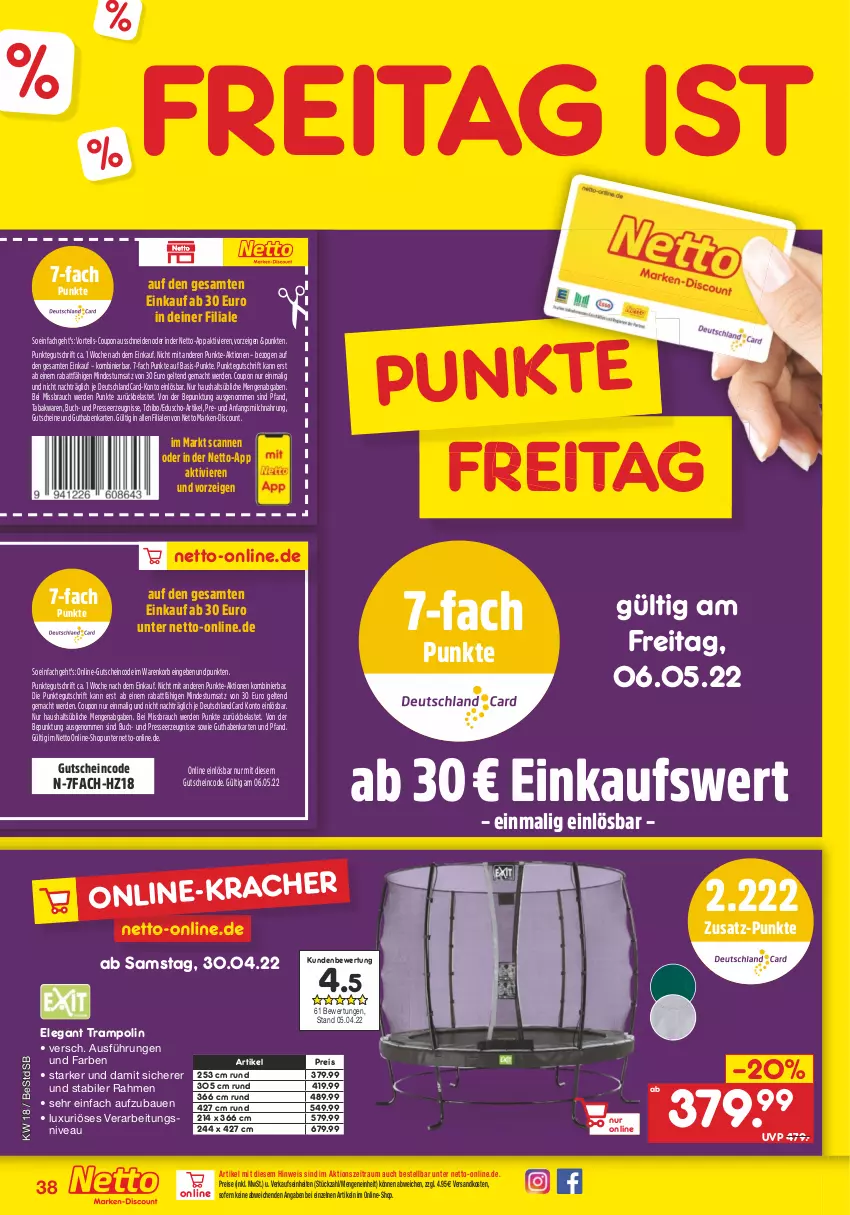 Aktueller Prospekt Netto Marken-Discount - Filial-Angebote - von 02.05 bis 07.05.2022 - strona 38 - produkty: Bau, buch, coupon, deutschlandcard, discount, eduscho, eis, erde, guthabenkarte, gutschein, gutscheine, korb, mac, marken-discount, milch, ndk, nivea, Rauch, reis, Tchibo, Ti, Trampolin