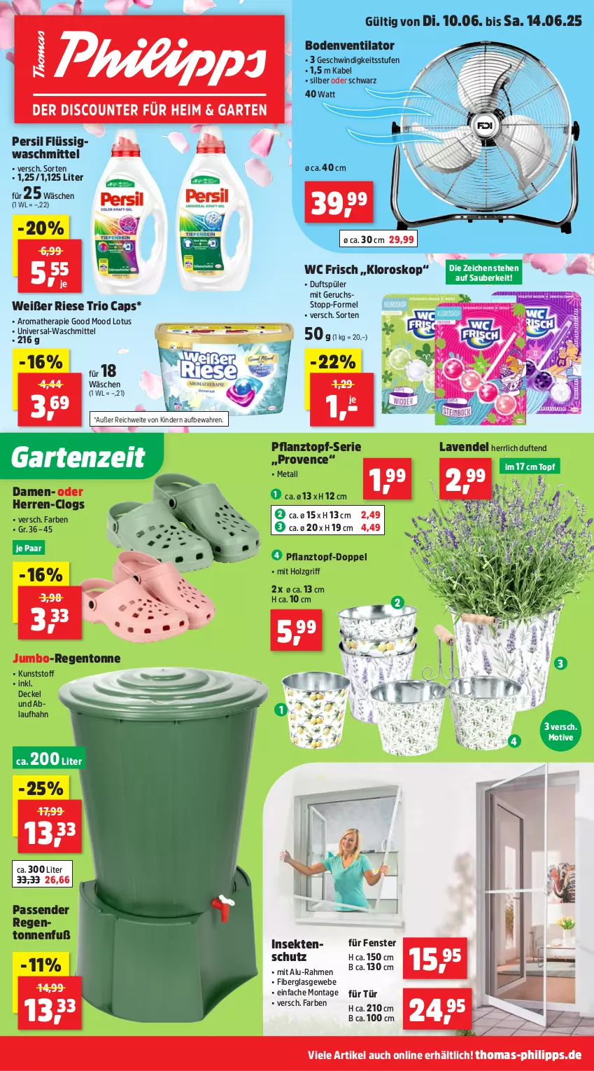 Aktueller Prospekt Thomas Philipps - von 10.06 bis 14.06.2025 - strona 1 - produkty: Bodenventilator, Cap, Clogs, decke, Deckel, fenster, Garten, Holz, insektenschutz, jumbo, Kinder, lavendel, persil, Pflanztopf, sekt, Ti, topf, ventilator, waschmittel, wc frisch
