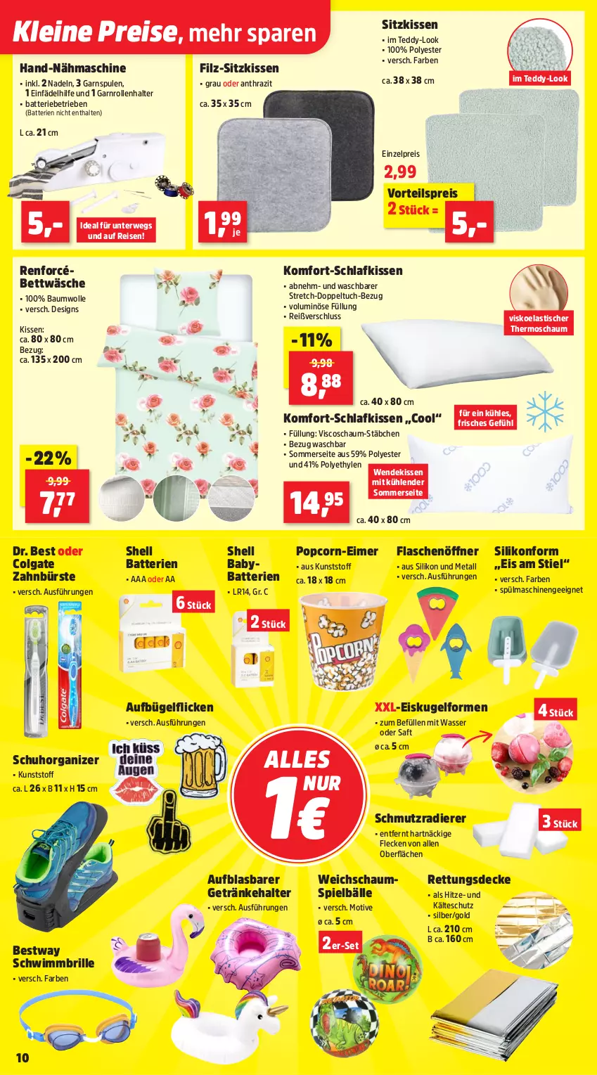 Aktueller Prospekt Thomas Philipps - von 10.06 bis 14.06.2025 - strona 10 - produkty: asti, batterie, batterien, Bau, baumwolle, bestway, bett, bettwäsche, Brille, bügel, bürste, colgate, decke, Dr. Best, eimer, eis, flasche, flaschenöffner, getränk, getränke, getränkehalter, kissen, Kugel, leine, LG, Nähmaschine, popcorn, reis, rwe, saft, Schwimmbrille, Silikonform, sitzkissen, spülmaschinen, Ti, tisch, tuc, vorteilspreis, wasser, wolle, zahnbürste