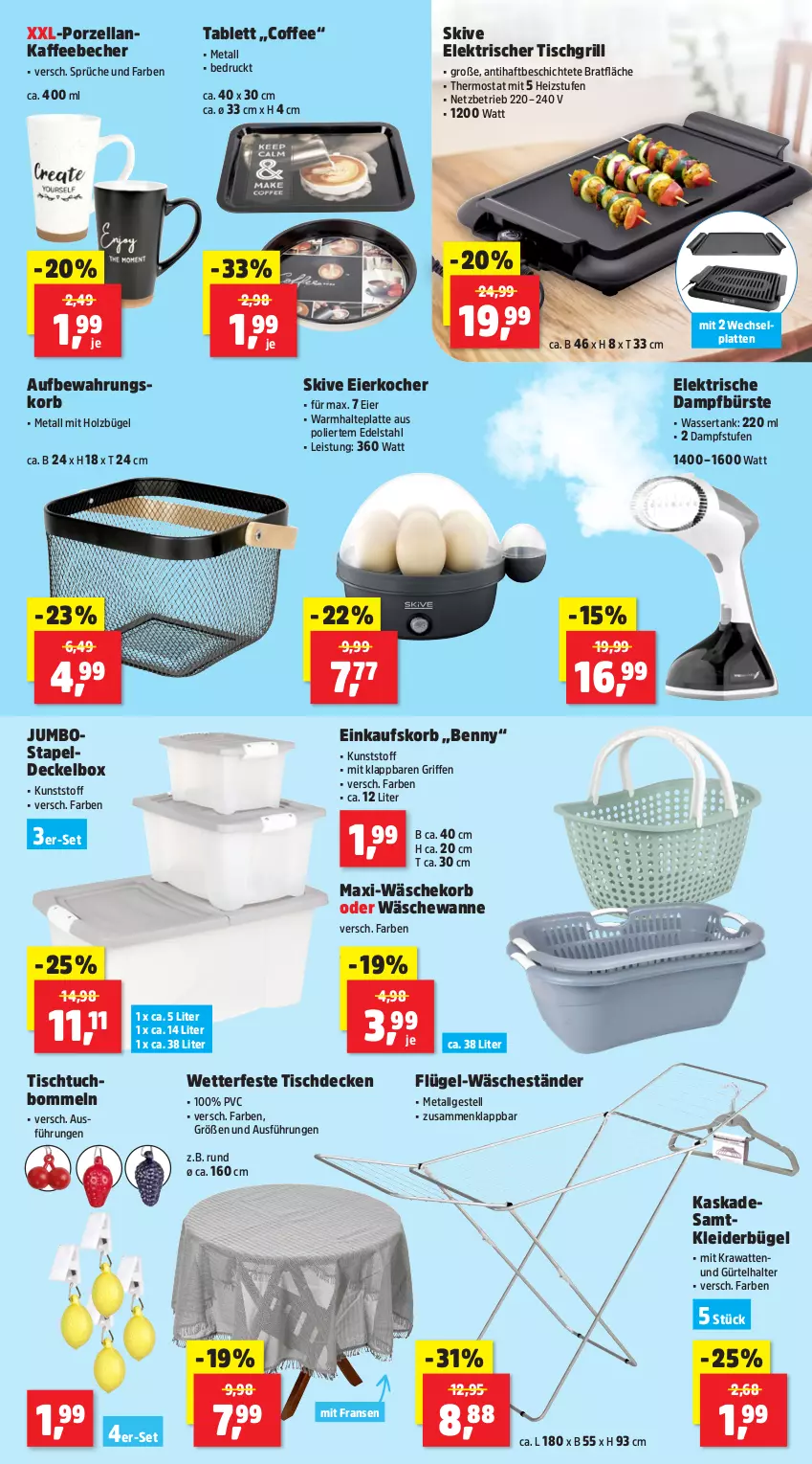Aktueller Prospekt Thomas Philipps - von 10.06 bis 14.06.2025 - strona 13 - produkty: Becher, bügel, bürste, decke, Deckel, edelstahl, eier, Eierkocher, einkaufskorb, eis, grill, Holz, jumbo, kaffee, kaffeebecher, kleid, kleider, kleiderbügel, Kocher, korb, latte, LG, tablet, tablett, thermostat, Ti, tisch, tischdecke, tischgrill, tuc, Wanne, wäschekorb, wasser, wassertank