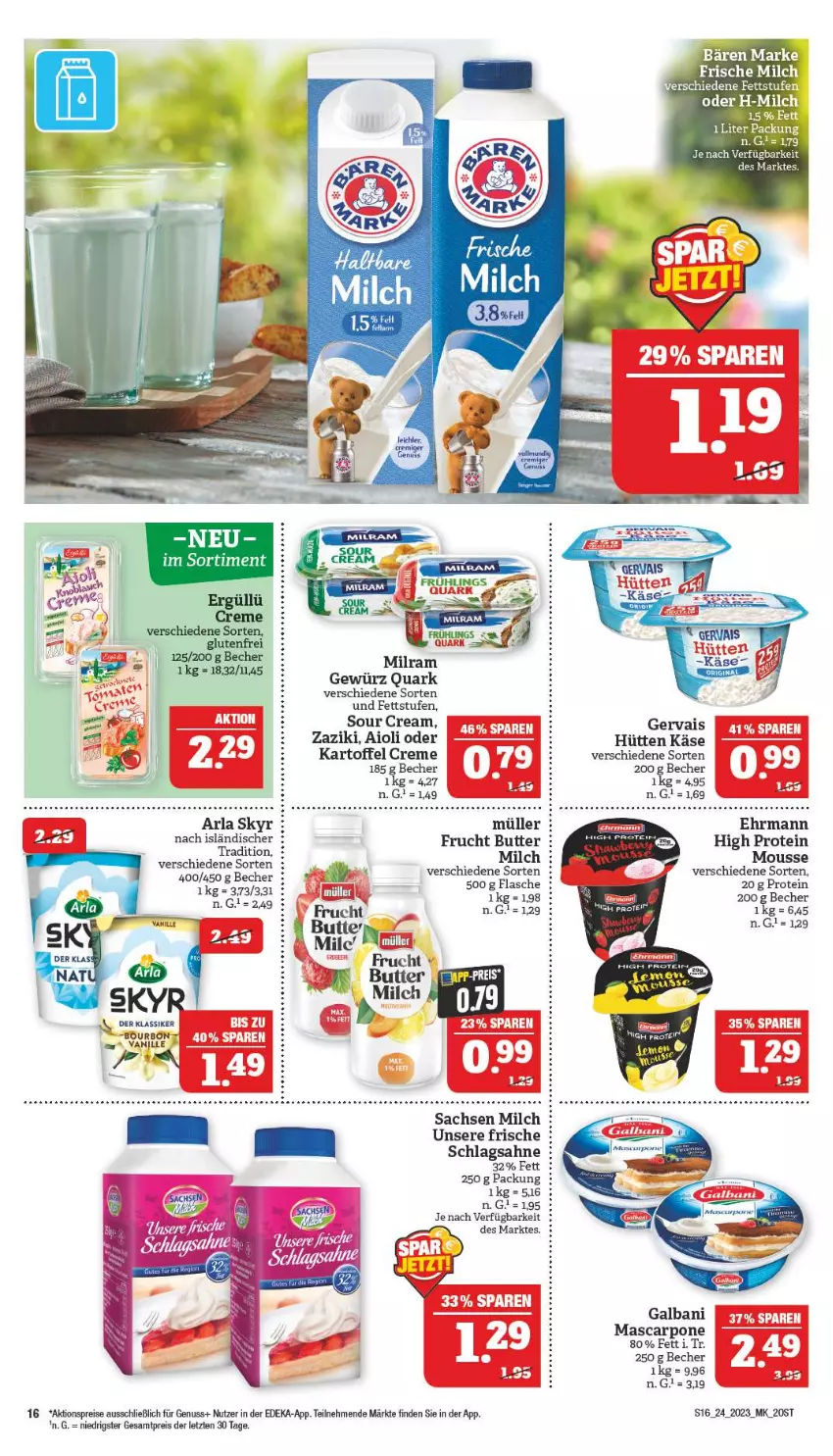 Aktueller Prospekt Marktkauf - Prospekt - von 11.06 bis 17.06.2023 - strona 16 - produkty: aioli, aktionspreis, arla, arla skyr, Becher, butter, creme, deka, ehrmann, eis, frucht, galbani, gervais, gewürz, K2, kartoffel, Käse, mascarpone, milch, milram, mousse, Müller, nuss, quark, reis, sac, sahne, schlagsahne, Skyr, sour cream, Ti, vanille, zaziki, ZTE