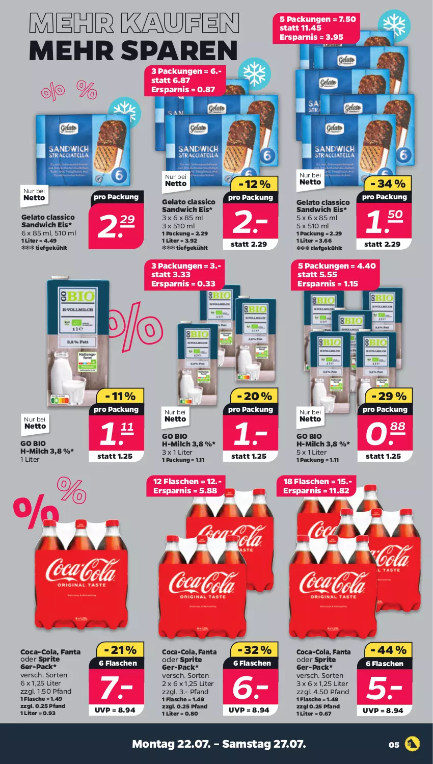 Aktueller Prospekt Netto - Woche 30 - von 22.07 bis 27.07.2024 - strona 5 - produkty: bio, classico, coca-cola, cola, eis, fanta, fanta oder, fanta oder sprite, flasche, milch, oder sprite, sandwich, sprite, Ti