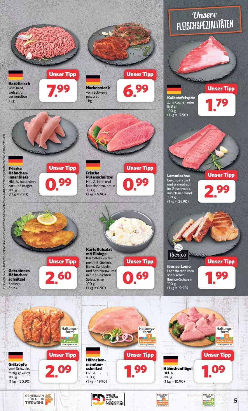 Aktueller Prospekt Combi - Prospekte - von 26.02 bis 02.03.2024 - strona 5 - produkty: braten, creme, eier, eis, Elan, filet, filets, fleisch, Frische Hähnchen, gewürz, grill, gurke, gurken, hackfleisch, hähnchenflügel, kartoffel, kartoffeln, kartoffelsalat, lachs, Lachsbraten, lamm, lammlachse, mac, Nackensteak, natur, pute, putenschnitzel, rind, rwe, salat, salatcreme, schinken, schinkenwurst, schnitzel, schwein, Spezi, steak, tafelspitz, Ti, tisch, wein, wurst, zwiebel, zwiebeln