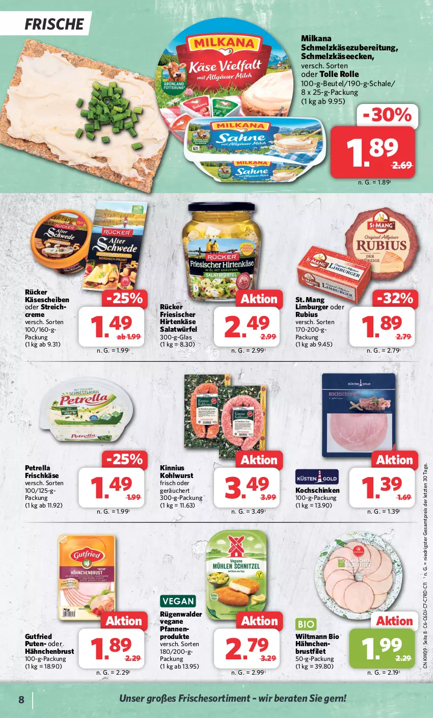 Aktueller Prospekt Combi - Prospekte - von 26.02 bis 02.03.2024 - strona 8 - produkty: beutel, bio, brustfilet, burger, creme, eis, filet, friesischer hirtenkäse, frischkäse, gutfried, hähnchenbrust, hirtenkäse, Käse, käsescheiben, kochschinken, Limburger, milka, milkana, petrella, pfanne, pfannen, pute, reis, rel, Rubius, rügenwalder, salat, Salatwürfel, Schal, Schale, schinken, Schmelzkäse, schmelzkäsezubereitung, St. Mang, Ti, wiltmann, würfel, wurst, ZTE