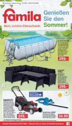 Gazetka promocyjna Famila - Prospekte - Gazetka - ważna od 02.07 do 02.07.2022 - strona 1 - produkty: Bad, Brei, eis, elle, heckenschere, kissen, kraft, messer, pool, rasen, rasenmäher, reis, Ria, sac, Schal, Schere, Sitzhöhe, Sofa, tee, teller, Ti, tisch