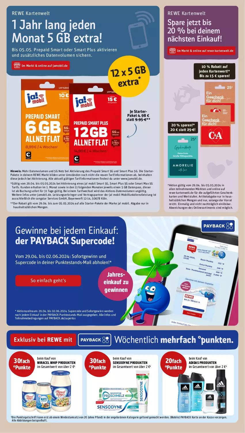 Aktueller Prospekt Rewe - Prospekte - von 29.04 bis 04.05.2024 - strona 17 - produkty: Adidas, angebot, angebote, buch, congstar, eis, erde, LG, mac, miracel, miracel whip, payback, ring, sensodyne, Ti