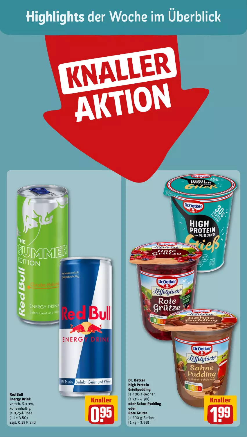 Aktueller Prospekt Rewe - Prospekte - von 29.04 bis 04.05.2024 - strona 2 - produkty: Becher, Dr. Oetker, drink, energy drink, Grießpudding, grütze, pudding, red bull, Rote Grütze, sahne, Ti