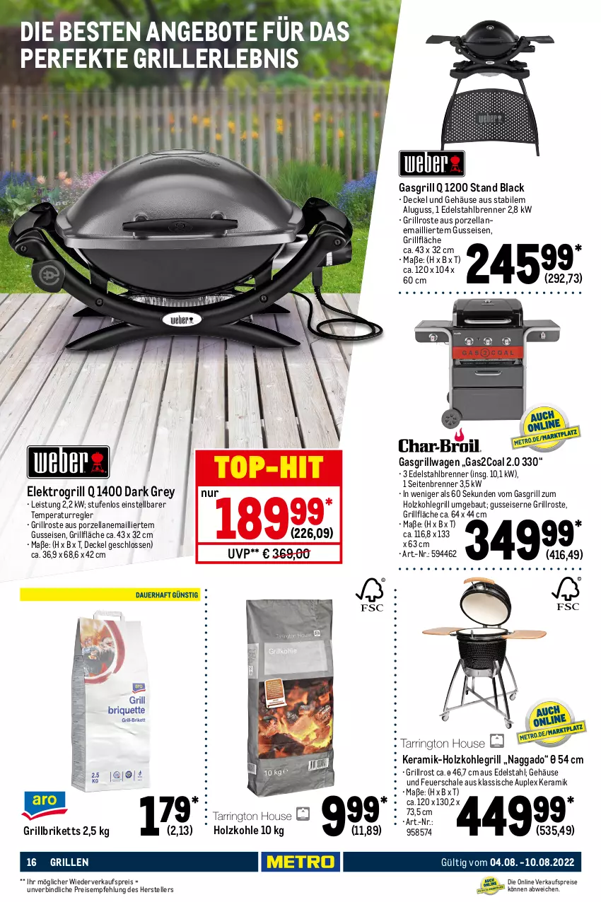 Aktueller Prospekt Metro - NonFood - von 04.08 bis 10.08.2022 - strona 16 - produkty: angebot, angebote, Bau, briketts, decke, Deckel, edelstahl, eis, Elektro, elle, ente, feuerschale, gasgrill, grill, grillbriketts, grillfläche, grillrost, Holz, holzkohle, holzkohlegrill, Kohlegrill, lack, lamm, reis, Schal, Schale, teller, Ti, top-hit