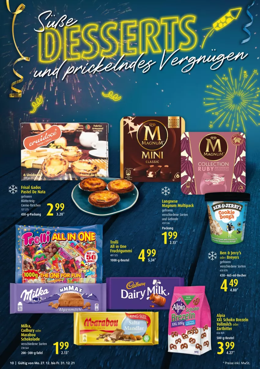 Aktueller Prospekt Selgros - Vorschau:
            Silvester - von 27.12 bis 31.12.2021 - strona 10 - produkty: alpia, beutel, brezel, Brezeln, cola, LG, magnum, Marabou, milch, schoko, schokolade, Ti, vollmilch