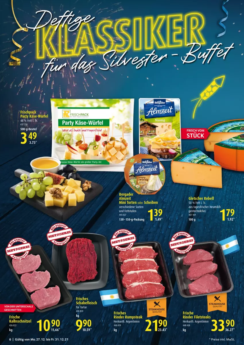 Aktueller Prospekt Selgros - Vorschau:
            Silvester - von 27.12 bis 31.12.2021 - strona 6 - produkty: eis, ente, filet, filets, HP, kalbsschnitzel, rebell, reis, rind, rinder, rum, rumpsteak, Schal, Schale, schnitzel, steak, steaks, Ti, torte