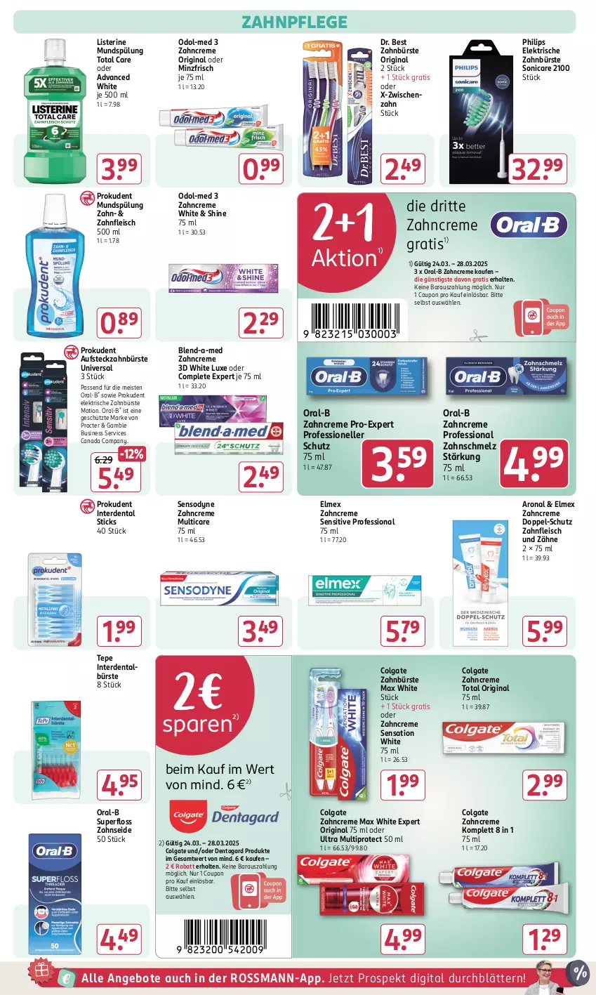 Aktueller Prospekt Rossmann - Prospekte - von 31.01 bis 06.04.2025 - strona 14 - produkty: angebot, angebote, blend-a-med, bürste, colgate, coupon, creme, Dr. Best, eis, elektrische zahnbürste, elle, elmex, erde, fleisch, gin, LG, listerine, Max White, mundspülung, Odol, Odol-med 3, oral-b, Philips, Prokudent, sensodyne, sonicare, spülung, Ti, total care, zahnbürste, zahncreme, Zahnseide, ZTE