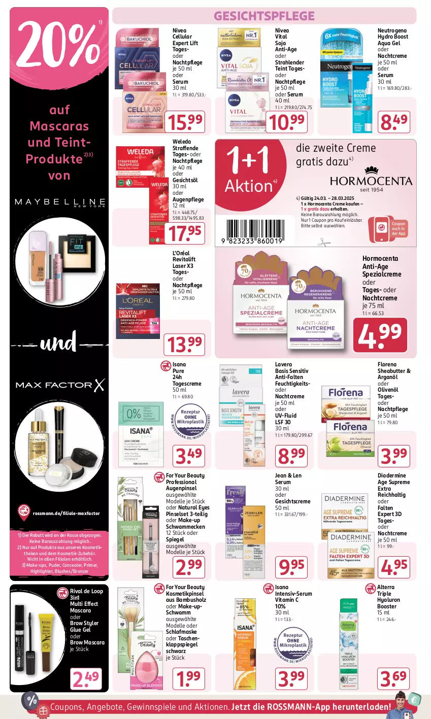 Aktueller Prospekt Rossmann - Prospekte - von 31.01 bis 06.04.2025 - strona 8 - produkty: alterra, angebot, angebote, aqua, Augenpflege, bambus, butter, coupon, coupons, creme, dell, Diadermine, Effect, elle, For Your Beauty, Gesichtscreme, Gesichtsöl, gesichtspflege, gewinnspiel, Holz, hyaluron, isana, kosmetik, lavera, Make-up, Mascara, Maske, Mode, nachtcreme, nachtpflege, natur, natura, neutrogena, nivea, olive, oliven, olivenöl, Pinsel, Pinselset, Revital, revitalift, rum, sana, schwamm, Serum, Sheabutter, soja, Spezi, spiegel, Spiele, tagescreme, Tasche, taschen, Ti, vita, Vitamin C, weleda, Yo